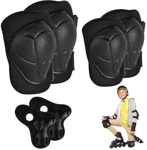 Ensemble de Patins de Protection 6 en 1 pour Enfants, équipement de Protection réglable : 2 genouillères, 2 coudières, 2 protège-Poignets, pour Patinage, Patinage en Ligne, Scooter de Conduite