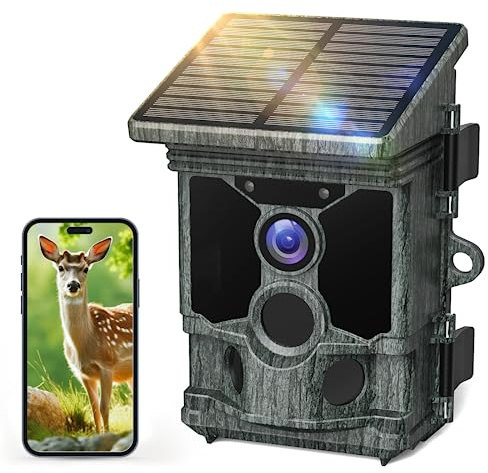 VOOPEAK Wildkamera Solar WLAN - 4K 30fps 46MP Wildkamera mit Handyübertragung App, Wildtierkamera mit Bewegungsmelder Nachtsicht 120° Erfassungs Winkel IP66 Wasserdicht für Wildtier Überwachung