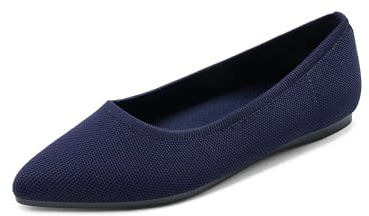 DREAM PAIRS Women's Knit Dress Pointed Toe Flats Ballet Comfort Soft Slip On Casual Flat Shoes for Work Office Business,Size 7,Navy,DWUMFA2525