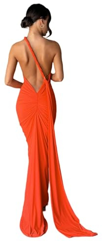 Robe longue sexy à une épaule et dos nu pour femme, robe de soirée élégante sans manches à fronces et anneaux en O, robe longue de cocktail