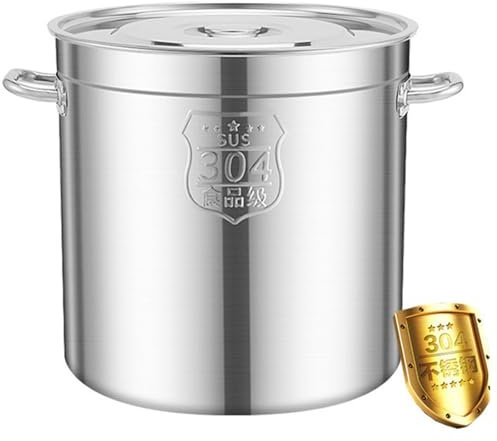 Olla con tapa, olla grande de acero inoxidable, olla de cocción para sopa, olla para cocinar a fuego lento, parte inferior de tres capas para todas las estufas, resistente apta para lavavajillas
