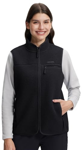 Pioneer Camp Gilet polaire sans manches pour femme - Gilet en fourrure de peluche super chaud avec col montant et fermeture éclair pour l'automne, la randonnée, le ski
