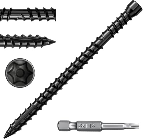 FMhotu #10 x 2-3/4 Hidden Deck Screws, 350Pcs Star Drive Countersunk Wood Screws, Rust Resistant Timber Screws, T15 Star Bit Included, Black