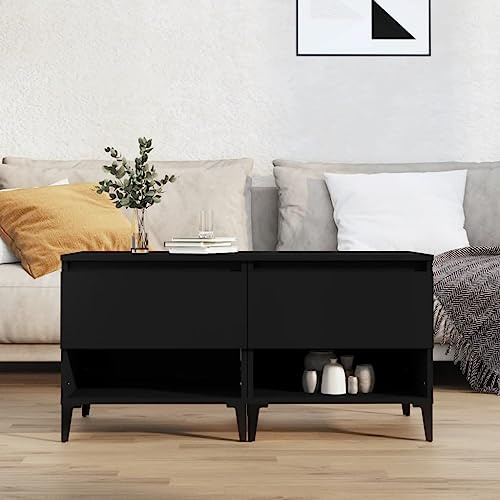 HETFTJN Set di 2 tavolini neri 50 x 46 x 50 cm in legno metallo industriale tavolino piccolo con cassetto e scomparto per soggiorno, camera da letto, balcone