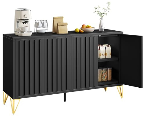 YITAHOME 55 Metal Storage Cabinet, Sideboard Buffet Cabinet with Adjustable Shelf, Metal Accent Console Credenza for Living Room, Kitchen, Dining Room, Black