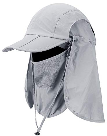 CRISTGEE Foldable Sun Cap, Fishing Hats, UPF 50+ Protection Caps with Face Mask Neck Flap Light Gray