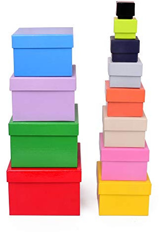 ewtshop® Geschenkboxen, 12, 12er Set, stabiles Material mit Buntem Kraftpapier überzogen, auch für Scrapbooking