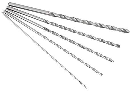 Juego de Broca Helicoidal Extra Largas, 5 Piezas Broca helicoidal de vástago recto HSS 2/3/3,5/4/5 mm, 150mm-160mm Larga para aluminio, madera, plásticos (2-5 mm)