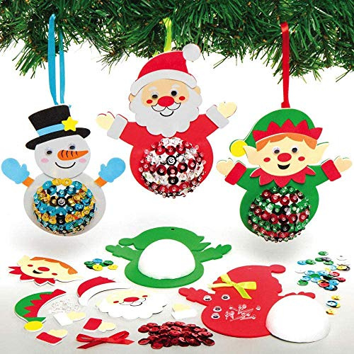 Baker Ross AX741 Christmas Character Sequin Kits - Pack of 3, Tree Decoration, Hanging Decorations for Children to Decorate, Festive Arts and Crafts