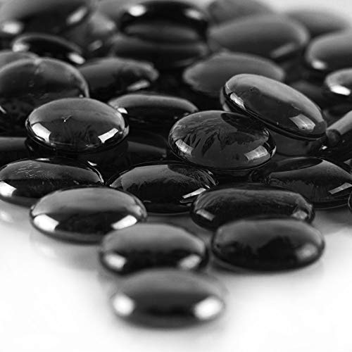 CYS EXCEL X-Large 1.1-1.35 Black Glass Flat Gemstone Vase Fillers (1 LB) Multiple Color Choices Marble Beads Aquarium Rocks Floral Supplies Stones Decorative Mosaic Gem Pebbles (Approx. 28-35 PCS)