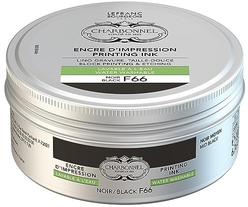 Lefranc Bourgeois 301514 Charbonnel Water Washable Copper Printing Ink with Excellent Light Fastness, Vegan, 100% Solvent-Free - 150 ml Pot - Black F66