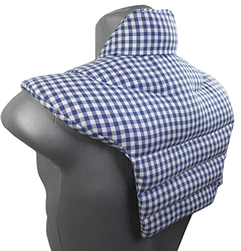 Cuscino per il collo con forma a U per l'area cervicale - Collo + Spalle + Schiena - Cuscino con semi di uva - Cuscino termico - bianco-blu
