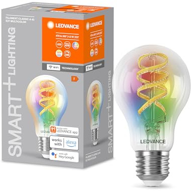 LEDVANCE SMART+ WiFi LED lamp, White Glass, 4.8W, 470lm, Classic Bulb Shape with E27 Base, Adjustable Color Light & White Light, dimmable, app or Voice Control, Long Life