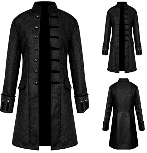 TTOKGZG Steampunk Medieval Tailcoat Coat Men, Vintage Gothic Single Breasted Trench Coat long, Medieval Victorian Frock Uniform for Steampunk-Themed & Halloween Party, Dancing Party (Black, S)