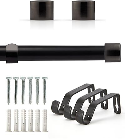 Emma Barclay Extendable Curtain Pole With Finials Brackets & Fittings Sets 16-19mm in Matt Black Metal Curtain Poles For Eyelet Curtains Rod - Full Stop Collection 1.6m - 3m Matt Black