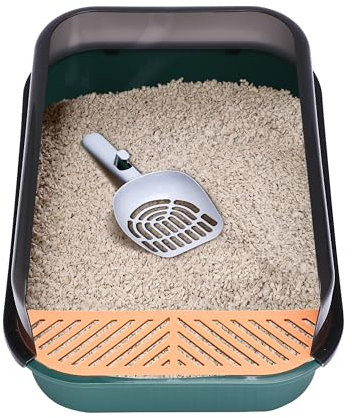 Pfotenolymp Katzentoilette - offenes Design - Klumpstreu-Katzentoilette mit auslaufsicherem Design und verlängerter Trittfläche - Cat Litter Box Geeignet für Katzen bis 3,6 kg - Dunkelgrün