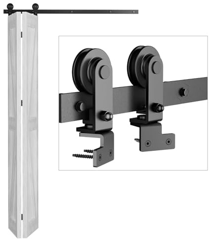 107cm/3.5FT Herrajes Puertas Correderas Plegable Rieles Kit Puerta Corredera Negro para 2 Puerta Corredera Madera 51cm Ancho T Ruedas