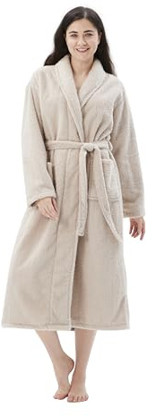 COOVA Premium Women's Plush Soft Robe – Fluffy, Warm Fleece Long Sherpa Bathrobe,Large Taupe
