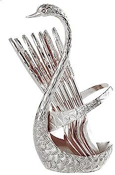 Gralara Porte-cuillère à café Porte-cuillère Cygne décoratif Ensemble de Couverts à Dessert Ensemble de Vaisselle pour Anniversaire, Argent