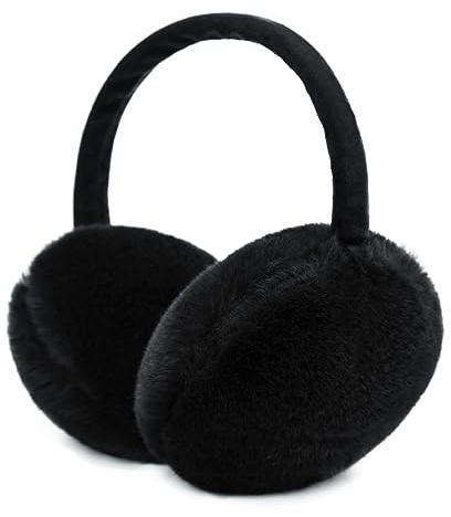 RUIKUNA Winter Ear Muffs Women Fuzzy Earmuffs Faux Fur White Ear Warmers Girls Black Warm Ear Covers Fluffy Cute Pink Large (BLACK)
