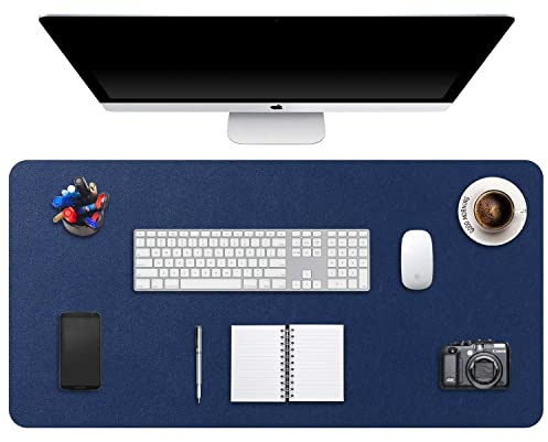 DOBAOJIA Sottomano da Ufficio, Tappetino da Tavolo, Tappetino Tastiera e Mouse, Tappetino PC Scrivania, per Casa/Ufficio, Pelle PU Impermeabile + Scamosciata Antiscivolo 120 x 60 cm (Blu Scuro)
