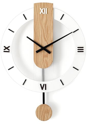 LANMOU Wanduhr Holz mit Pendel, Wanduhr Groß Ohne Tickgeräusche 40 * 55cm mit Roman Numerals, Wanduhren Wohnzimmer Uhr Lautlos, für Wanddekorationen