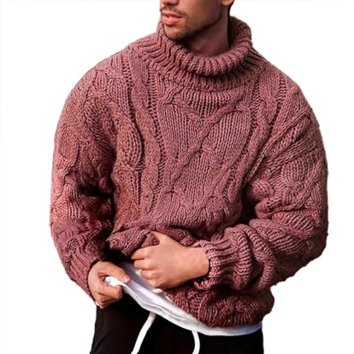 CreoQIJI Maglione da uomo, pullover da uomo, nero, in lana | Maglione da uomo invernale con collo alto in lana, da uomo, slim fit, caldo, in lana merino, Colore: rosso, S