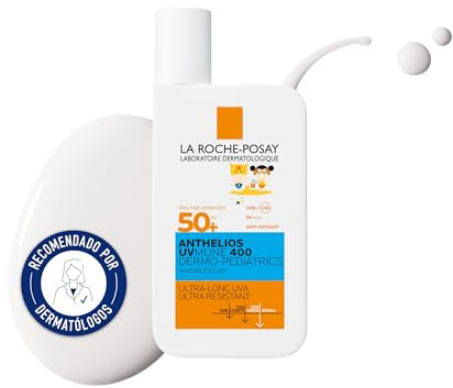 La Roche Posay Protector Solar Facial SPF50+, Protección Alta, Resistente al Agua, Para Niños, Sin Perfume, Textura ligera, Anthelios UV-Mune 400 Dermopediatrics, Fluido Invisible, 50 ml