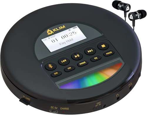 KLIM Nomad - New - Portable CD Player with Long-Lasting Battery - with Headphones - Radio FM - Compatible MP3 CD Player Portable - TF Card Radio FM Bluetooth - Ideal for Cars - Gold