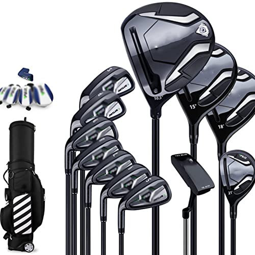Lot de 12 clubs de golf pour homme - Sac de golf standard - Main gauche - Tige en carbone - Avec sac de transport