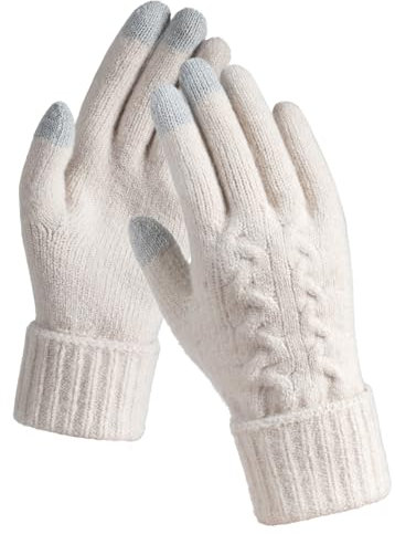 TRENODUX Thermo Handschuhe Damen Winter, Verdickt Warme Kaltes Wetter Damenhandschuhe Mit Verlängerte Manschetten, Elastisch Gefüttert Touchscreen Winterhandschuhe - Weiß