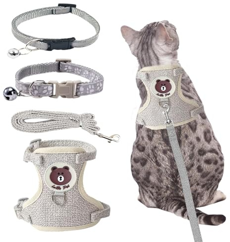 MOSTFUN Pettorina per gatti con guinzaglio, a prova di rottura, regolabile, in rete morbida e traspirante, per gatti e cani di piccola taglia, per allenamento all'aperto (M)