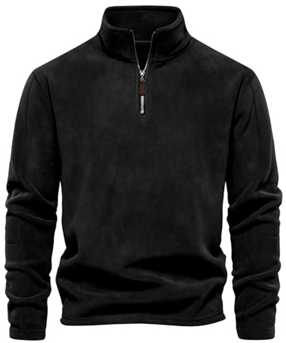 PADOLA Polaire Pull Homme Hiver 1/4 Zip Sweat Homme Polaire Col Montant Sweatshirts Hiver Chaud Pulls épais Col Roulé Pull de Travail Veste Manteau Blouson (M, 0 Noir)