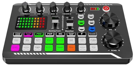 Live Sound Card, F998 Audio Mixer, Dj Mixer Effects, Music Production Equipment with Dj Effects and Sound Optimization 9.49x5.55x1.85 Inches for Mobile Phones and Tablets (1 Piece)