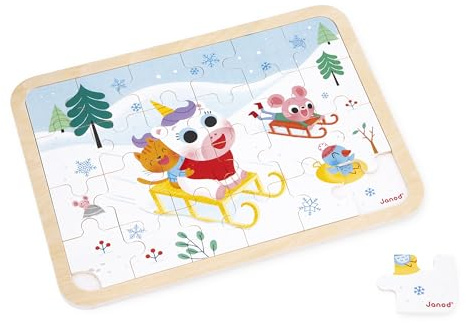 Janod - Wooden Puzzle 24 Pieces Children From 4 years - Model included + 5 Errors Game on the Board - Develops Concentration and Observation - FSC Product - J07127