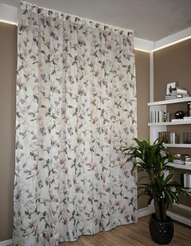 CATTANI TESSUTI Cortina con Cinta fruncidora a Medida – Estampado Floral primaveral – Panel de 280 cm para rieles de 140/170 cm – Altura de 180 a 288 cm – Tamaño 280 x 265 cm