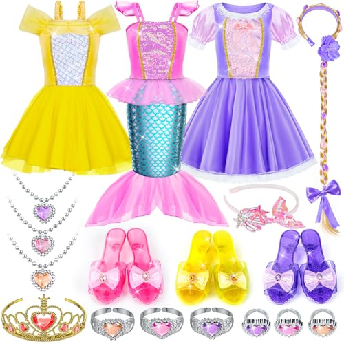 Tlooe Princess Dress Up for Girls, Dress Up Clothes for Toddler Girls Set, Princess Toys Christmas Halloween Birthday Gifts for 3 4 5 6 7 8 Little Girl