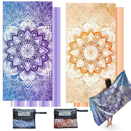 Anavasi 2 Pack Microfibre Beach Towels for Adults, 180 x 90 cm with Net Bag