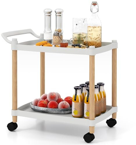 GIANTEX Servierwagen mit 2 Ebenen, multifunktionaler Rollwagen mit Griffen & Rädern mit Bremse, 50 x 33,5 x 52,5cm Druckertisch mobil, Küchenwagen für Küche, Lager, Büro, Garage