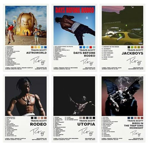 DEETREK Stampe su tela senza cornice, set di 6 poster con copertina di album musicali, poster firmati limitati, stampa di rapper, poster musicali per stanza, decorazione artistica da parete per