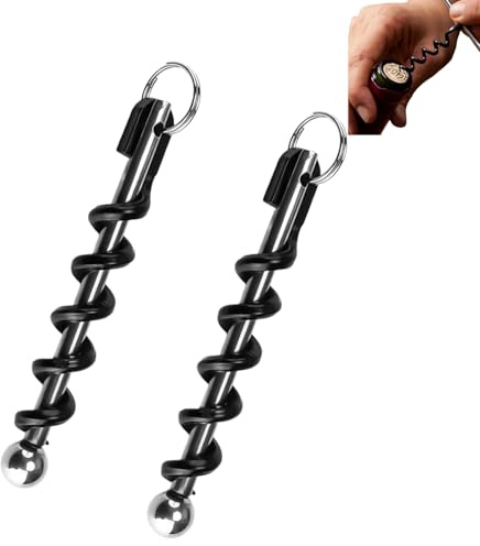 2PCS Edelstahl Schlüsselring Korkenzieher Wein Flaschenöffner Manuelle Korkenzieher für Picknicks im Freien,Camping und Partys