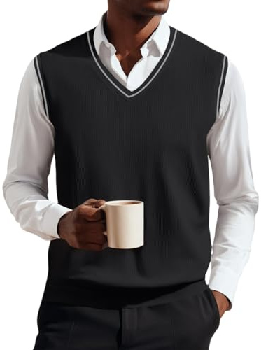 TOFOTL Gilet sans Manche Homme Tricoté Col en V Maille Marque Hiver Gentleman Pulls Et Tricotés sans Manche Classique Tricoté Maille Décontracté Élégant Gilet en Laine Homme Blanc XXL