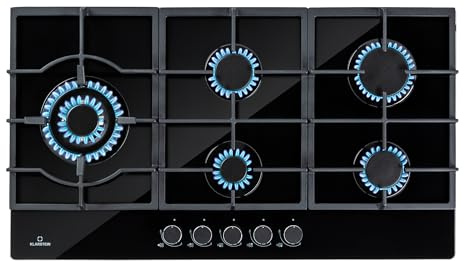 Klarstein Gas Cooker, 5 Burners Gas Hob, 11100W Built In Five Ring Electric Hob, Campervan Cooktops, Stainless Steel Glass Top Wok Burner, Kitchen Stoves LPG Cooker Unit