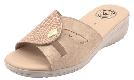 JOMIX Sandales Femme Compensé avec Scratch Réglable Mules Femmes à Talon Chaussures été Confortables Antidérapantes pour Loisirs Fabriquées en Italie ITD2602 (Beige, 38)
