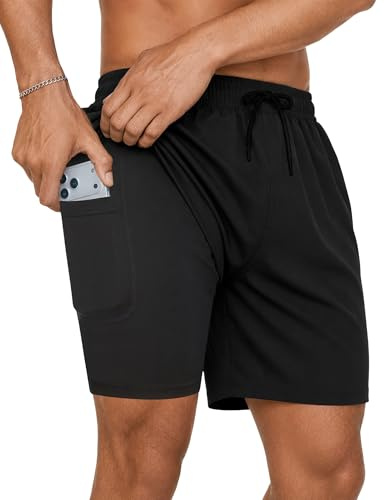 YUTYTH Mens Swim Shorts with Compression Liner Long Swimming Shorts Mens