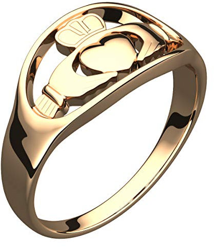 GWG Jewellery Bague Claddagh Argent Sterling Plaquée en Or 18K avec des Mains serrant Un Cœur Et Une Courronne Au Dessus – 6 dans Boîte Cadeau pour Femme