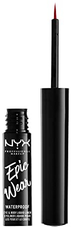NYX Professional Makeup Eyeliner Líquido Epic Wear Semi-Permanente, Larga Duración, A Prueba de Agua, Delineador de Ojos, Rostro y Cuerpo, Acabado Mate, Color: Rojo