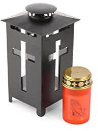 Novaliv Farol para tumba I 25 cm de alto I negro I Incluye luz LED roja I Farol cementerio vela de cementerio luz luto vela luto lámpara de luto luz eterna