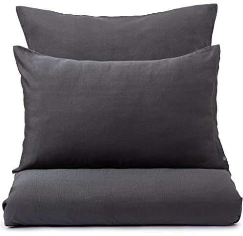 URBANARA Leinen-Lyocell-Bettbezug Torreira 135x200cm, Anthrazit, Schlichte Bettwäsche aus Leinengemisch, Leinwandbindung, Schadstofffrei, Mit Reißverschluss, Leinen-Bettwäsche