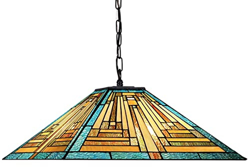COTOSS Tiffany Pendant Lights Fixtures 16 inch Green Mission Stained Glass Hanging Lamp 2 Lights Large Antique Style Ceiling Pendant Lighting for Kitchen Island Dining Room Bedroom